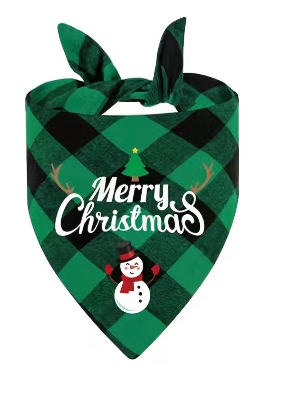 Merry Christmas Green Plaid Bandana Bib for Pet - NWOT